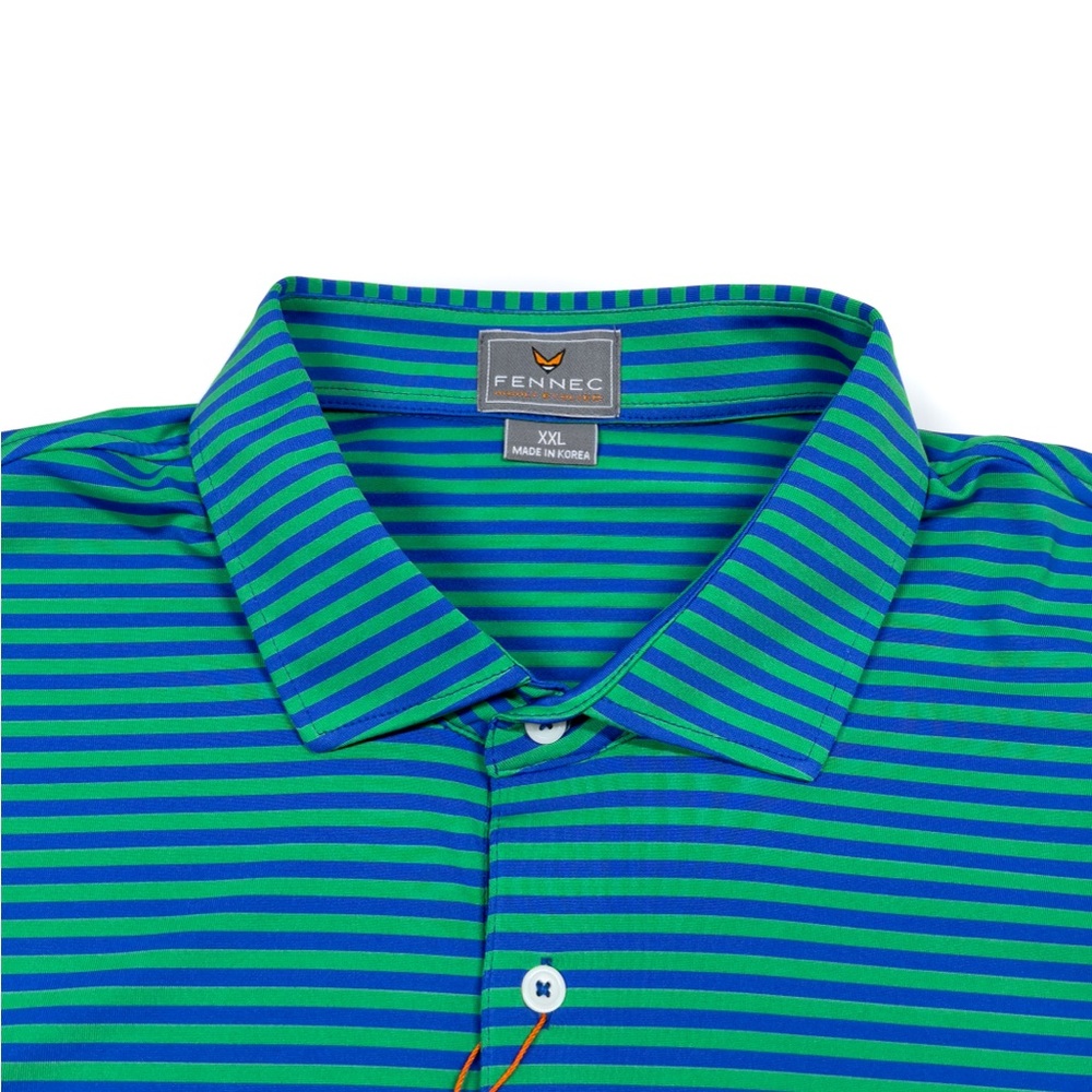 Fennec Jersey Polo Mens 2XL Stretch Old Republic Title Stripe Green Blue NWT